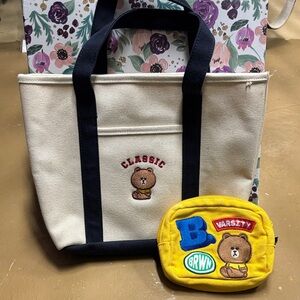 Classic Bear Kids Canvas Tote and Pouch Set